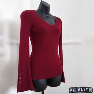 Ribbed Snap Button Flare Sleeve Sweater Top by Melanie K